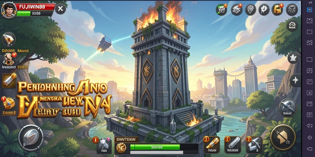 Tampilan gameplay <strong>FUJIWIN88</strong> yang menegangkan dan menawan dalam pertahanan menara.