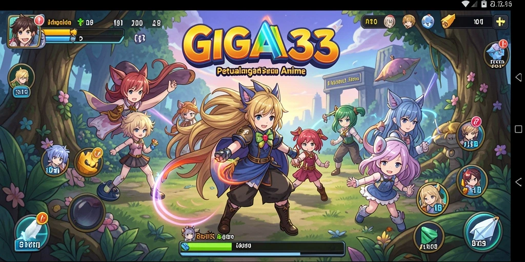 Screenshot GIGA33 menampilkan karakter anime dalam aksi yang seru.