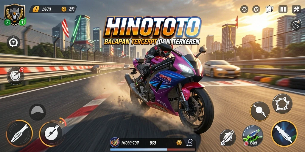 Tampilan gameplay balapan motor yang mendebarkan di HINOTOTO.